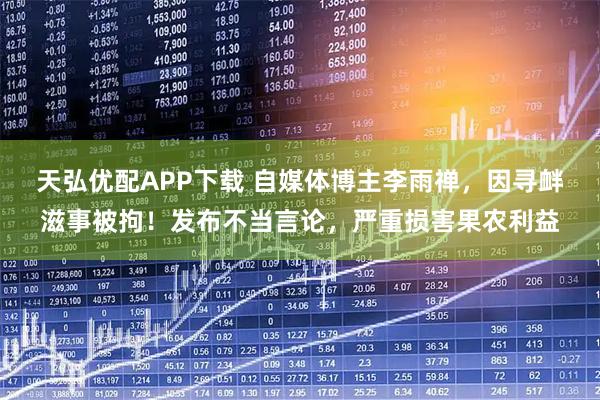 天弘优配APP下载 自媒体博主李雨禅，因寻衅滋事被拘！发布不当言论，严重损害果农利益